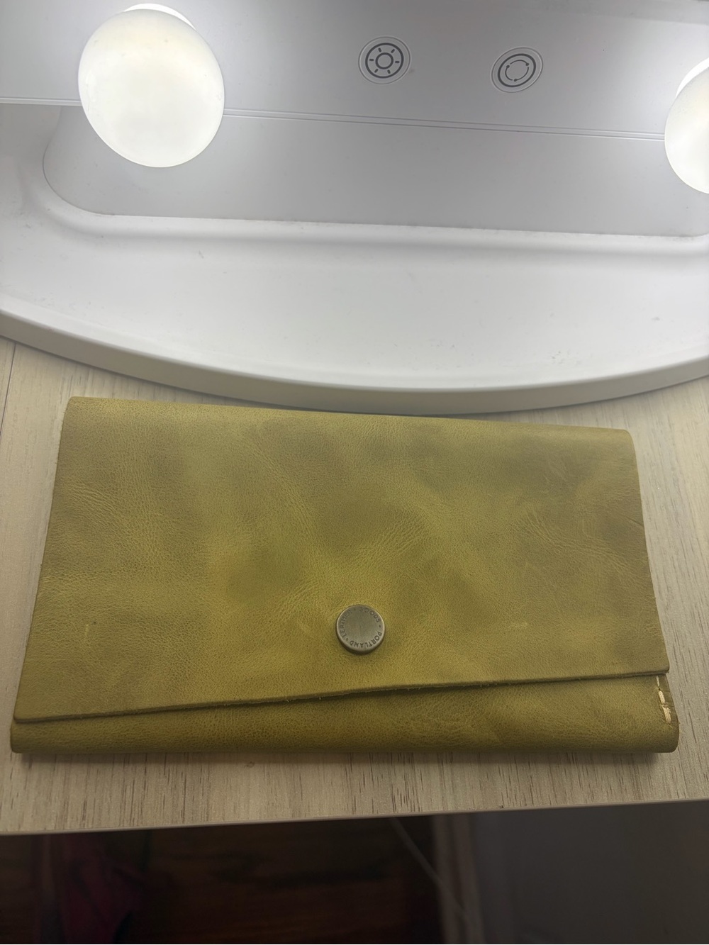 Leather chartruise Olive Green Leather Tri fold Rancher Wallet with Snap